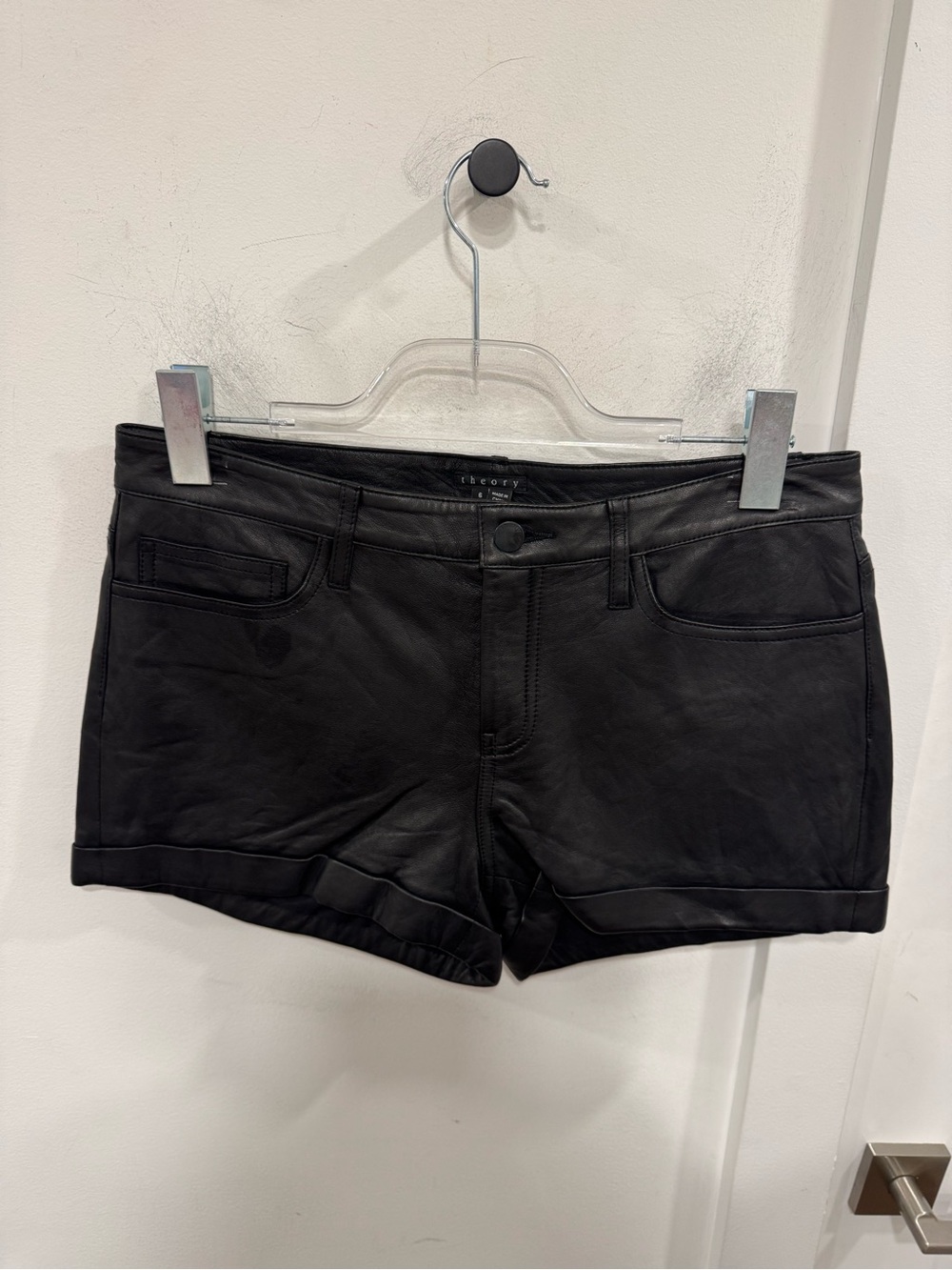 Theory Black Leather Blend Women's Shorts
